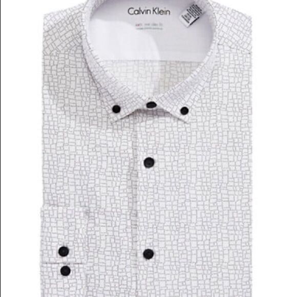 Calvin Klein Extreme Slim Fit Printed Dress Shirt-WHITE/BLACK-15.5-34/35 - Picture 1 of 3